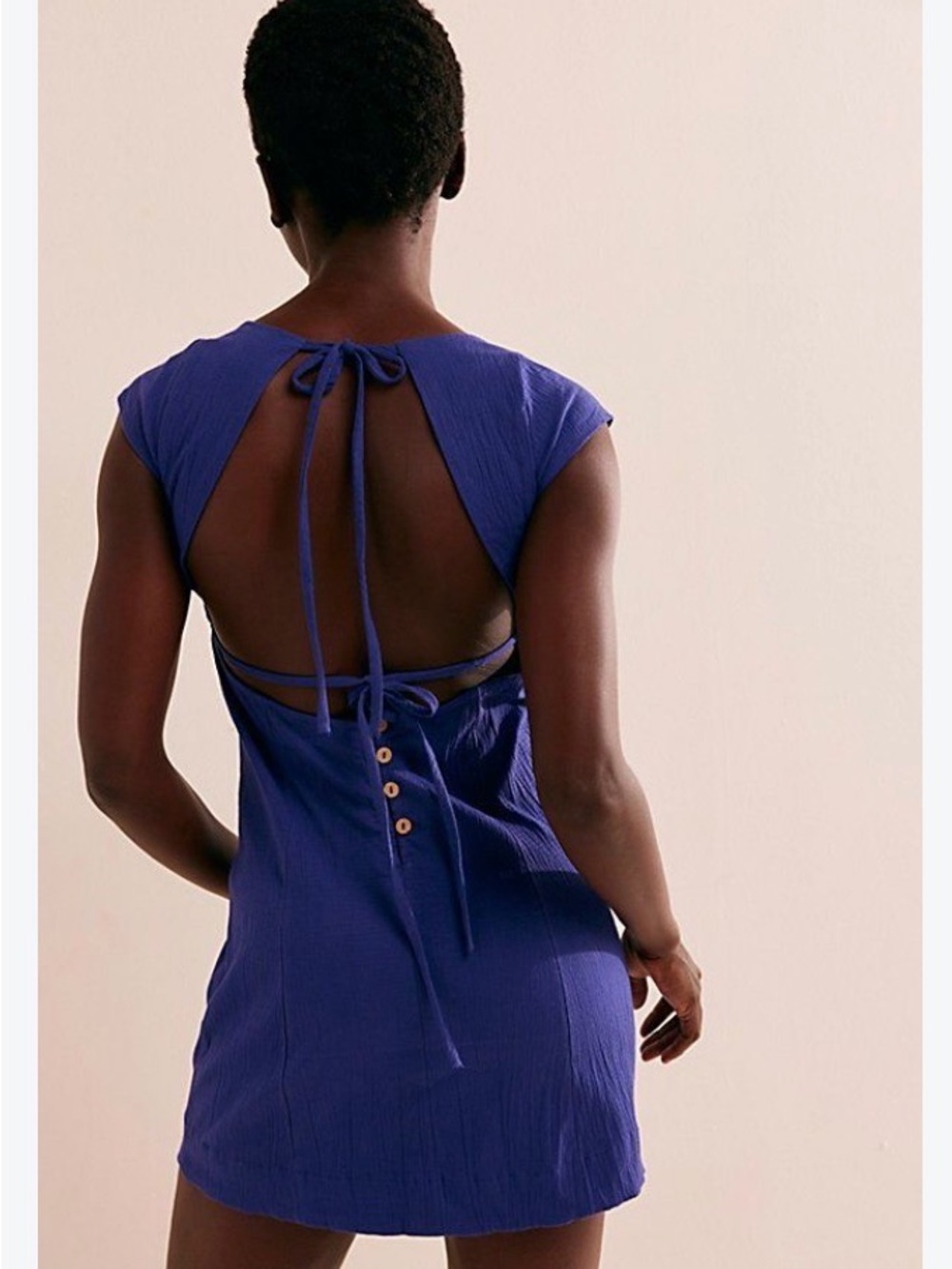 Free People Open-Back Tie Mini Dress in Cobalt Blue